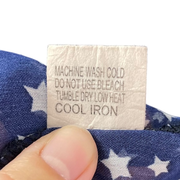 Star Print Lattice Sleeveless Blouse M Tie Waist Collared Caged Navy Blue Top - Picture 11 of 13